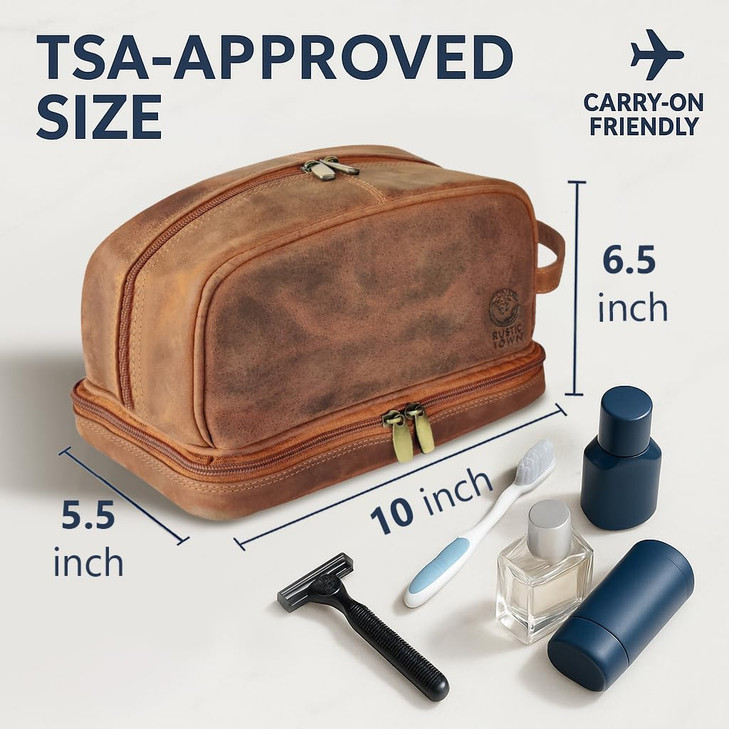 Genuine Leather Travel Cosmetic Bag - Hygiene Organizer Dopp Kit By Rustic Town (Brown)