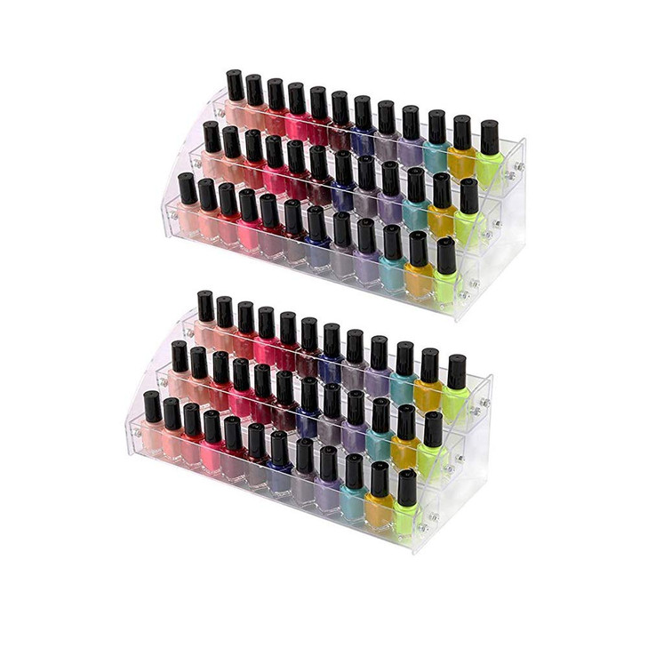 3 Tiers 2PCS Clear Acrylic Nail Polish Holder Essential Oils Stand Lipstick Makeup Desktop Organizer Candy Storage Retail Store Display Brochure Spac