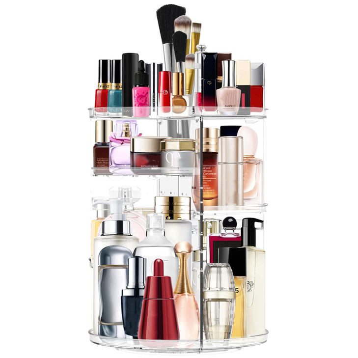 Makeup Organizer 360 Rotating Cosmetic Organizer DIY Adjustable Makeup Carousel Spinning Holder Rack, Large Capacity Cosmetic Storage Box Makeup Brus
