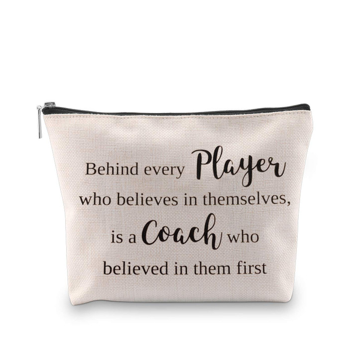WCGXKO Coach Gift Behind Every Player Who Believes Themselves Is A Coach Who Believed In Them First Coach Zipper Pouch Cosmetics Bag (Behind every pl