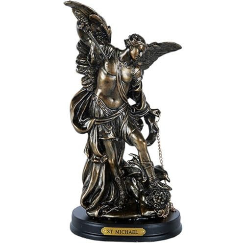 Pacific Giftware St. Michael San Miguel The Great Protector Archangel Defeating Lucifer Figurine on Wooden Base with Brass Name Plate Polyresin Home