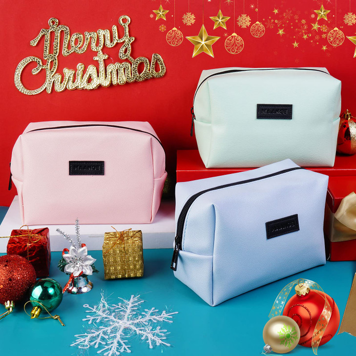 MAANGE Small Makeup Bag For Purse, Travel Cosmetic Bag Makeup Pouch PU Leather Portable Versatile Zipper Pouch For Women (Pink)