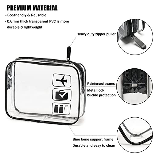 MODENGKONGJIAN TSA Approved Toiletry Bag, 3 Pcs Clear Toiletries Bags Quart Size Travel Makeup Cosmetic Bag for Women Men, Carry on Airport Airline C