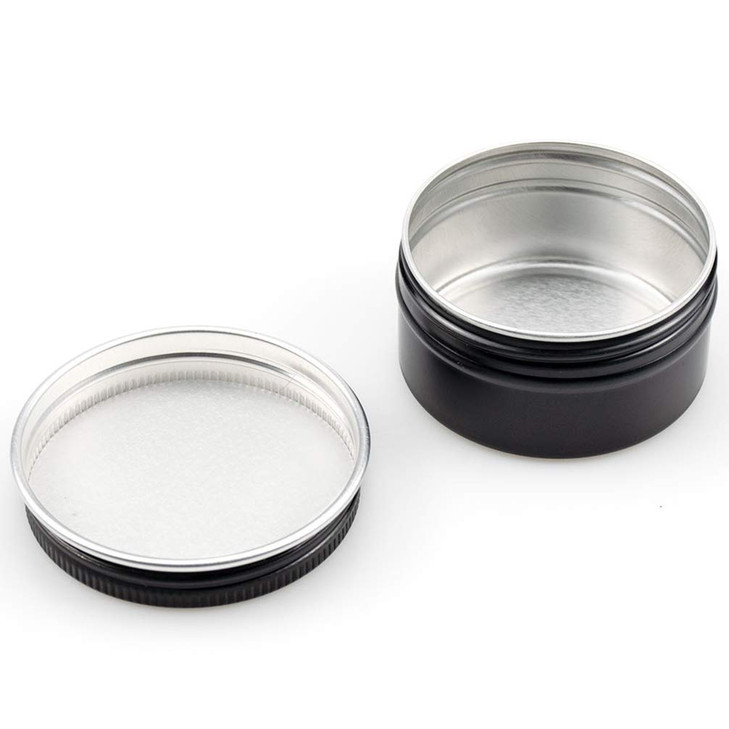 Foraineam 48 Pack 1 oz. Aluminum Round Lip Balm Tin Containers with Screw Lid - Metal Storage Travel Tins Matte Black Empty Tin Jars