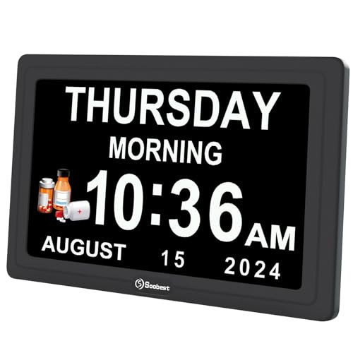 Soobest Dementia Digital Clock for Seniors Elderly, 20 Alarm Reminders 3 Ringtones for Memory Loss Alzheimers, Electric Time Date Day Large Display C