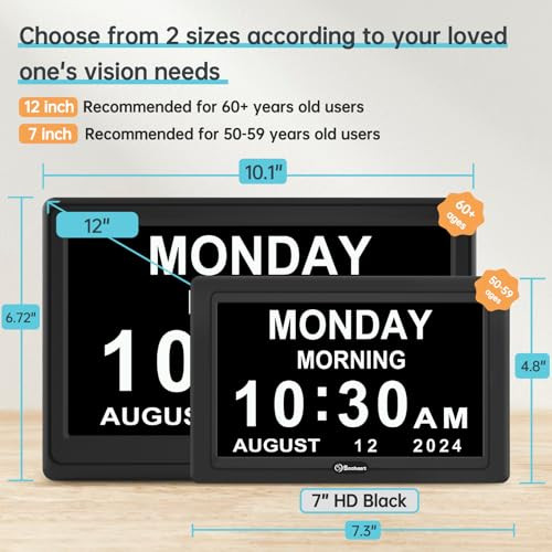 Soobest Dementia Digital Clock for Seniors Elderly, 20 Alarm Reminders 3 Ringtones for Memory Loss Alzheimers, Electric Time Date Day Large Display C