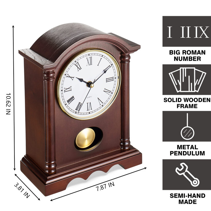 AYRELY® Classic Grandfather Mantel Clock for Living Room Déco, Elegant Wooden Finish, Gold-Tone Pendulum, Desk Clock for Living Room, Bedroom, Farmho