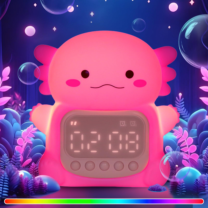 Aokpsrt Axolotl Alarm Clock with Night Light for Kids, Rechargeable Silicone Lamp Time to Wake Clock?Cute Animal Tabletop Lamp, Perfect Sleep Compani