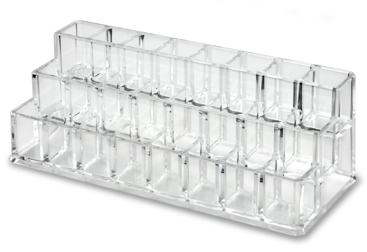 byAlegory Tiered Acrylic Lipstick Makeup Organizer | 24 Space Cosmetic Storage - 3 Tiers (CLEAR)