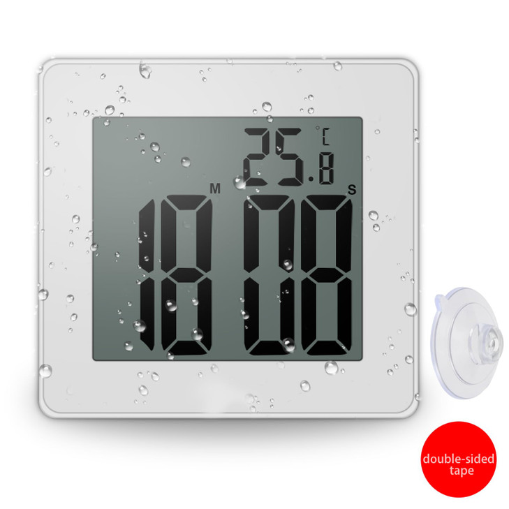 CENTOLLA Digital Shower Clock, Large LCD Display Waterproof Timer for Shower, Suction Cups for Home (White) - Only Military time and ? Display
