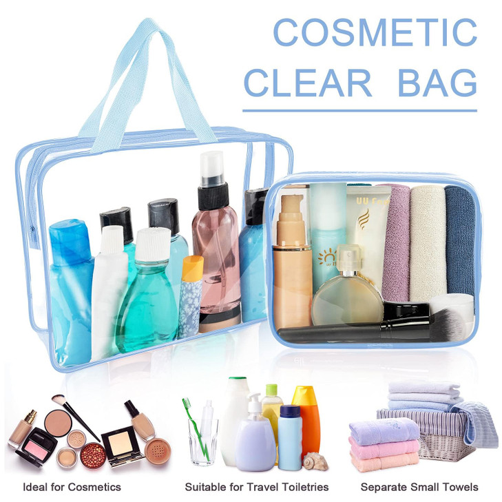 APREUTY Clear Makeup Bags, TSA Approved 6 Pcs Cosmetic Makeup Bags Set Clear PVC with Zipper Handle Portable Travel Luggage Pouch Airport Airline Vac