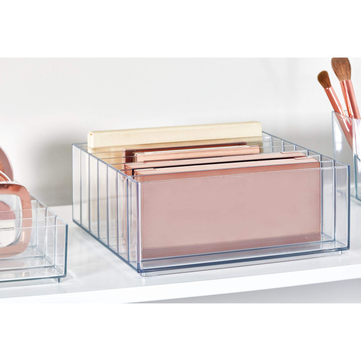 iDesign 42870 Clarity BPA-Free Plastic Divided Wide Makeup Palette Organizer, 8.1" x 8.1" x 3.7"