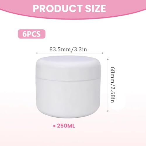 8 Oz (250g) White Plastic Jar with Dome Lid Refillable Make-up Cosmetic Jars Empty Face Cream Lip Balm Lotion Storage Container Pot Case Holder (Pack