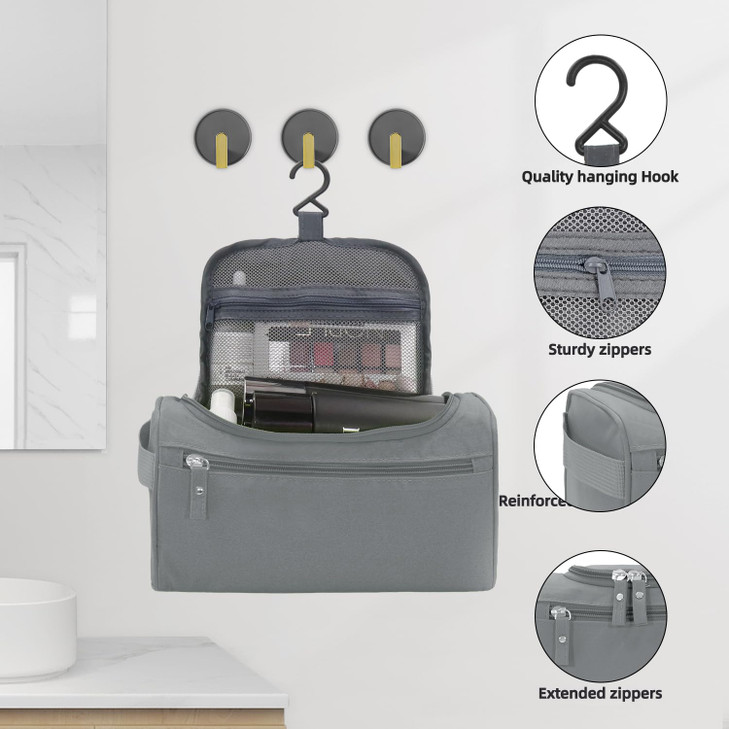 Buruis Travel Toiletry Bag for Men and Women, Hanging Toiletry Organizer Cosmetics Makeup Bag, Water-resistant Dopp Kit Shaving Bag, Small Toiletry B