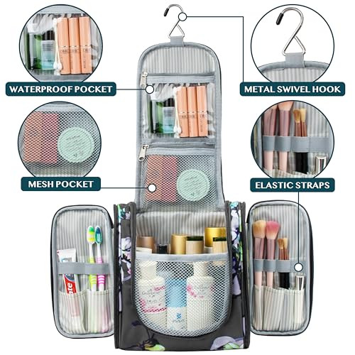 PAVILIA Toiletry Bag Travel Bag for Women Men, Hanging Cosmetic Organizer, Water Resistant Makeup Bag for Accessories Toiletries, Large Travel Essent