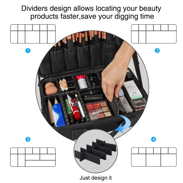 Relavel Travel Makeup Train Case Makeup Cosmetic Case Organizer Portable Artist Storage Bag with Adjustable Dividers for Cosmetics Makeup Brushes Toi