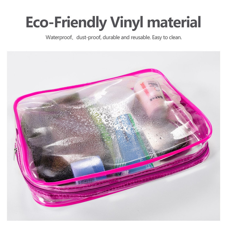 3Pcs Crystal Clear PVC Travel Toiletry Bag Kit for Women Men, Waterproof Vinyl Organizer Clear Makeup Bags with Zipper Handle Straps, Cosmetic Bag Po