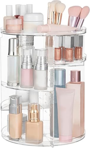 HBlife 360 Rotating Makeup Organizer Adjustable Carousel Large Capacity Revolving Perfume Organizer Skincare Organizers Cosmetic Storage Spinning Hol