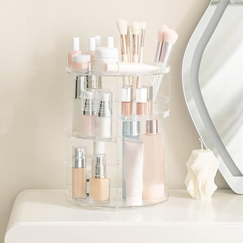 HBlife 360 Rotating Makeup Organizer Adjustable Carousel Large Capacity Revolving Perfume Organizer Skincare Organizers Cosmetic Storage Spinning Hol