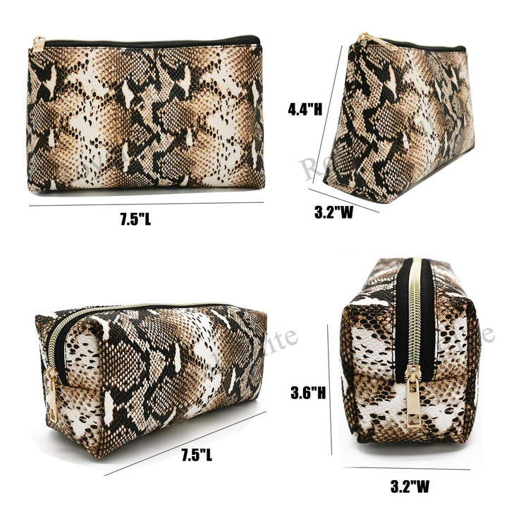 FITINI 2 Pack Makeup Bag Organizer Set Portable Large Cosmetic Pouch Travel Brush Holder PU Handbag with Gold Zipper Storage Case for Women Purse,Sna