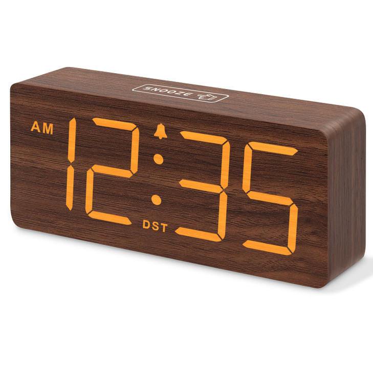 DreamSky Wooden Digital Alarm Clock for Bedroom - Desk Clock with Large Numbers for Living Room Office, Loud Alarm for Heavy Sleepers Adults, Volume