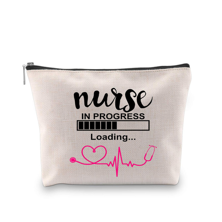 JXGZSO Nurse Bag Nurse Gift Nursing S Nurse Student Gift Nurse in Progress Student Make Up Bag Cosmetic Bag Gift for Nurse (Nurse in Progress white)
