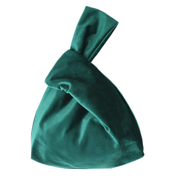 XMRS Women Luxury Velvet Evening Bag Knot Closure Wrist Bag Portable Cosmetic Organizer Pouch (Green)