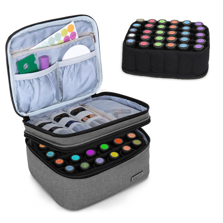 LUXJA Essential Oil Carrying Case - Holds 30 Bottles (5ml-30ml, Also Fits for Roller Bottles), Double-Layer Organizer for Essential Oil and Accessori