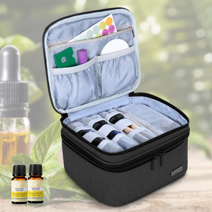LUXJA Essential Oil Carrying Case - Holds 30 Bottles (5ml-30ml, Also Fits for Roller Bottles), Double-Layer Organizer for Essential Oil and Accessori