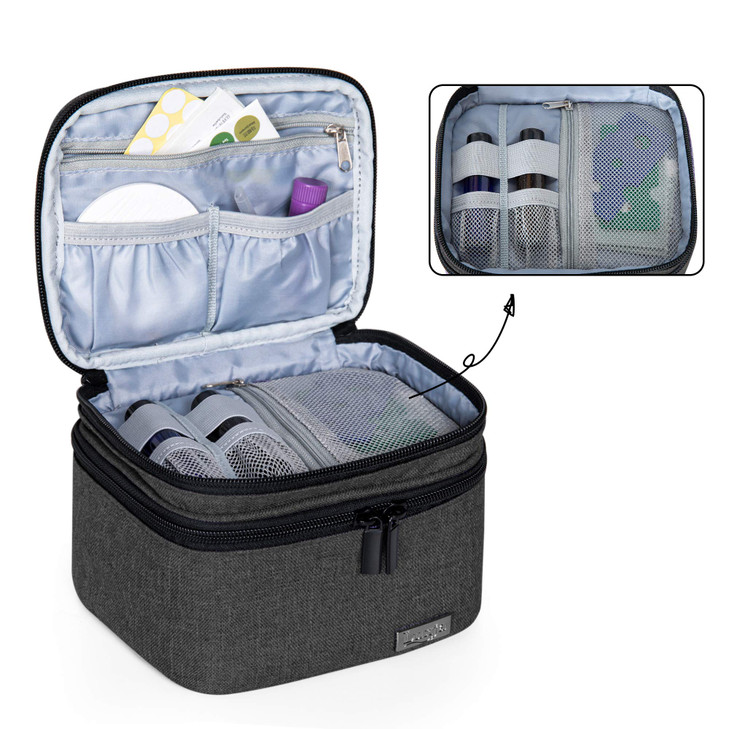 LUXJA Essential Oils Bag - Holds 20 Bottles (5ml-30ml, Also Fits for Roller Bottles), Double-Layer Organizer for Essential Oil and Accessories, Black