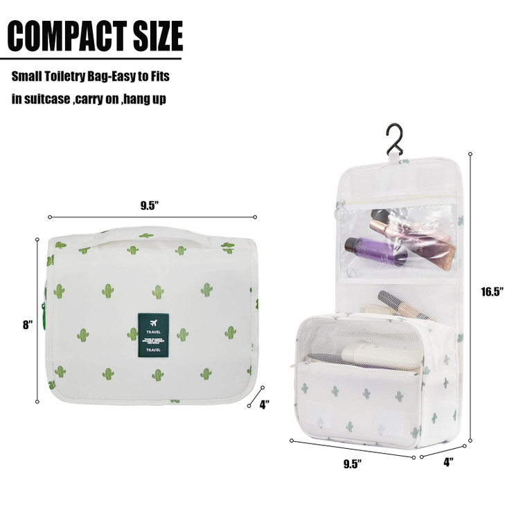 L&FY Toiletry Bag-Portable Haning Toiletry Bag For Women-Travel Makeup Organizer Cosmetic Bag with Compartment,Stury Hook (White Cactus/Travel Bag)