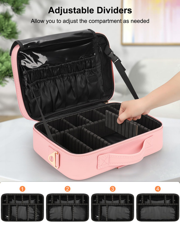 Relavel Travel Makeup Train Case Makeup Cosmetic Case Organizer Portable Artist Storage Bag with Adjustable Dividers for Cosmetics Makeup Brushes Toi