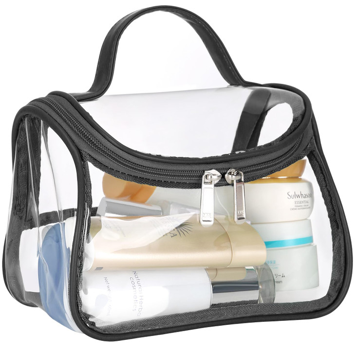 HAOGUAGUA Heavy Duty Clear Cosmetic Bag Waterproof Transparent Travel Makeup Toiletry Organizer Bag (Black)
