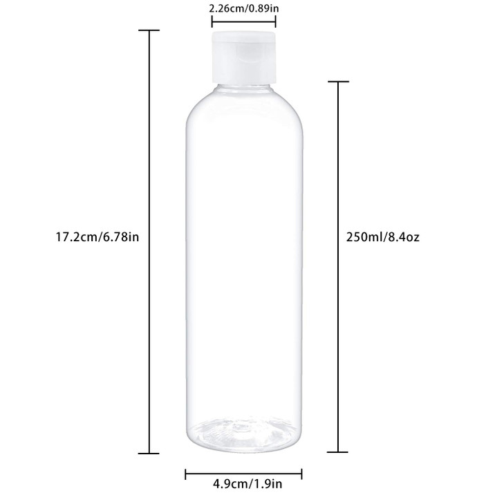 TRENDBOX 8oz/250ml Clear Bottles with Flip Cap Lid BPA-Free Travel Containers For Shampoos,Lotions and Massage Oils - 10 Pack