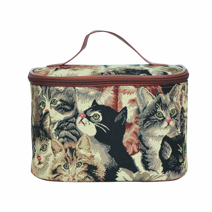 Signare Tapestry Toiletry Bag Makeup Organizer bag for Women with Cat Print Design (TOIL-CAT)