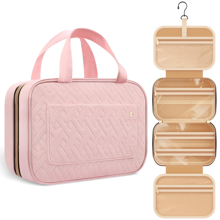 HOTOR Travel Toiletry Bag for Women with Hanging Hook - Portable Cosmetic Case, Toiletry Bag for Traveling Women, Waterproof Travel Essentials, Pink
