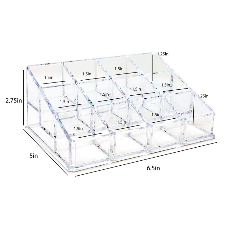 Isaac Jacobs Clear Acrylic 12 Compartment Nail Polish Holder, Organizer for Makeup, Essential Oils, Storage Solution, Rack Display (3 Rows (x4))