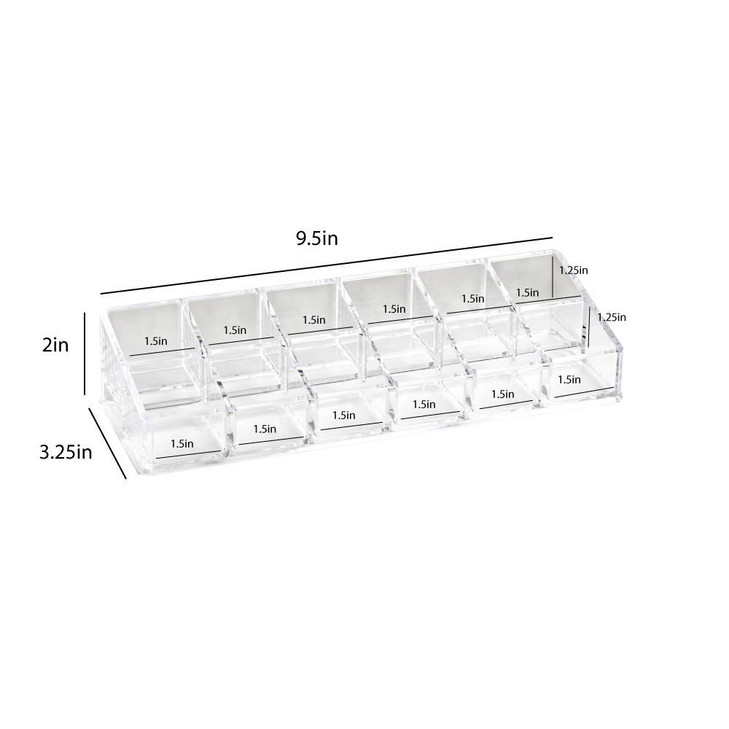 Isaac Jacobs Clear Acrylic 12 Compartment Nail Polish Holder, Organizer for Makeup, Essential Oils, Storage Solution, Rack Display (2 Rows (x6))