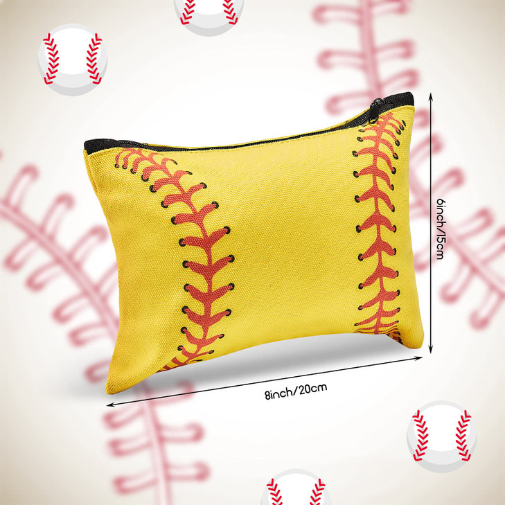 Frienda 12 Pcs Softball Makeup Bag Sport Cosmetic Bags Canvas Softball Pouch Bags Portable Makeup Pouch Bag Travel Makeup Organizer for Women Men Tea