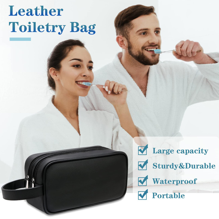 HappyDavid Soft PU Leather Zipped Travel Toiletry Bag Mens Ladies Supply Toiletry Bag Case(Black)