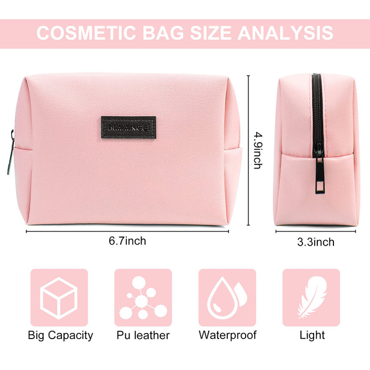 MAANGE 2 Pcs Small Makeup Bag For Purse, Travel Cosmetic Bag Makeup Pouch PU Leather Portable Versatile Zipper Pouch For Women (Pink+Green)