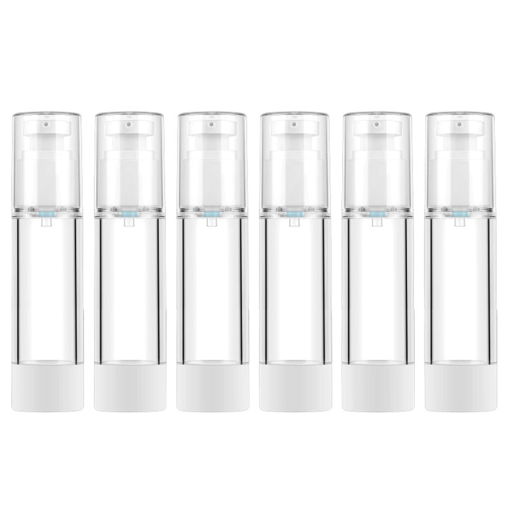LONGWAY 1.7 Oz 50ml Clear Airless Cosmetic Cream Pump Bottle Travel Size Dispenser Refillable Containers/Foundation Travel Pump Bottle for Shampoo (P