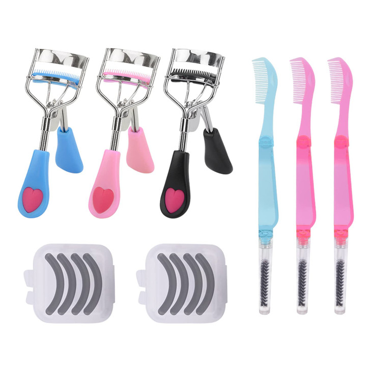 14 Pc Eyelash Set, 3 in 1 Eyelash Curler with Comb & Brush, Refill Pads & Applicator Tool