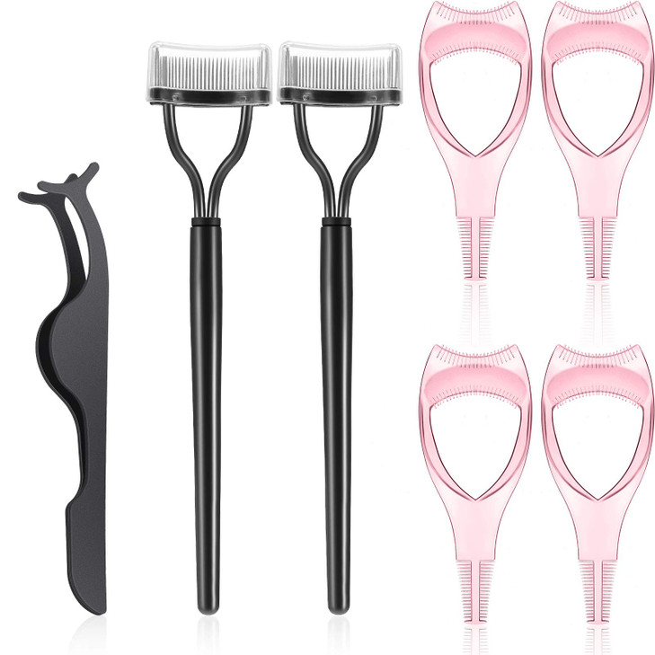 Patelai 7 Pcs Eyelash Makeup Tool 3 in 1Mascara Shield Guard Mascara Shield Applicator Guard Lash Separator Eyelash Comb Extension Tweezers for Women