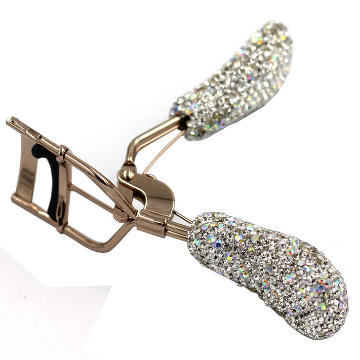 Bestbling Bling Rhinestones Makeup Eyelash Curler with Refill Silicone Pressure Pads and Spring Loaded for No Pinching or Pulling (Silver)
