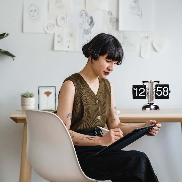 KENJIEY Flip Clock,Retro Flip Down Clock Mechanical Digital Flip Desk Clocks Internal Gear Operated Flipping Down Clocks Battery Powered for Home Off