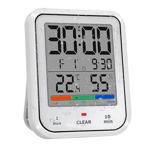 Geevon Digital Bathroom Clock, Waterproof Shower Timer with Large Touch Screen, Battery Operated Bathroom Wall Clock with Temperature & Humidity Disp