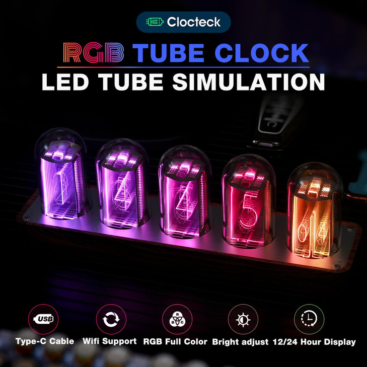 ClocTeck Nixie Tube Clock Walnut Digital Clock, Support Wi-Fi Time SYNC, Alarm & Timer, 12/24H Display, A Retro Gift for Friends (Wood Grain)