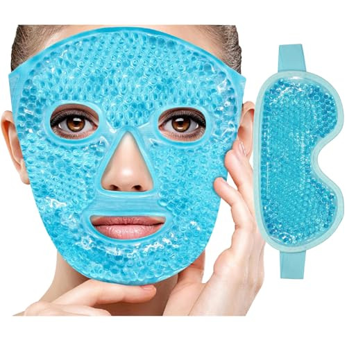 Ice Face Mask Reusable Cold Gel Mask for Puffiness/Dark Circles/Eye Bags/Dry Eyes/Headaches/Migraines/Stress Relief, Ice Pack for Face (Blue)