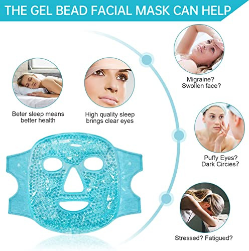 Ice Face Mask Reusable Cold Gel Mask for Puffiness/Dark Circles/Eye Bags/Dry Eyes/Headaches/Migraines/Stress Relief, Ice Pack for Face (Blue)